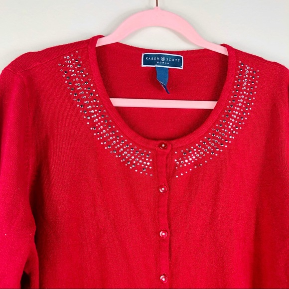 Karen Scott Womens Petite Bead Button Cardigan Red Size Extra Large main image 1